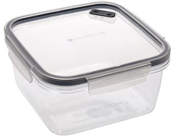 MasterClass Eco-Snap 8ml Recycled Plastic Food Storage Container with Lid, BPA Free, Lunch Box, Prep & Leftovers, Clip Lock Shut, Recycled, Re-usable & Recyclable, Freezer & Microwave Safe, Square