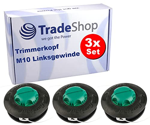 3x Trade-Shop Doppel-Fadenkopf/Trimmerkopf/Mähkopf M10x1,25 links Innengewinde kompatibel mit Emak Efco Oleo-Mac Freischneider mit Winkelgetriebe