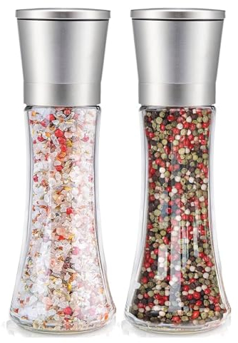 Gufoltie Salz und Pfeffermühle Set mit verstellbarem Keramikmahlwerk Edle Gewürzmühle aus Hochwertigem Edelstahl salzmühle für grobes salz