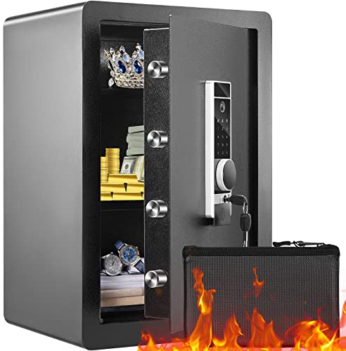 VEVOR Safe Tresor 2,2 Kubikfuß, Möbeltresor mit Feuerfester Geldtasche, Passwort & Schlüssel & Fingerabdruck Herausnehmbares Regal, Innenschrank, Wandtresor für Bargeld, Schmuck, Dokumente, Wertsache
