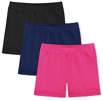 KEREDA Pantalones Cortos de Ciclismo para niña, de algodón, 3 Pares, Negro/Azul Marino/Rosa Roja, 12-14 años