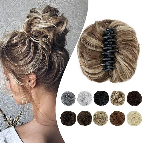 Elailite Posticci per Chignon Capelli Donna con Clip Pinza Chignon Finto Elastico Gonfio Voluminoso # Castano Chiaro/Biondo Cenere Hair Bun Coda di Cavallo (Diametro 15cm)