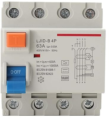 NICCOO Fehlerstromschutzschalter FI-RCD Fehlerstrom-Schutzschalter, Typ-B FI-Schutzschalter 400V 4-polig 63A 30mA, Allstromsensitiv FI-schalter