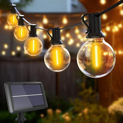 btfarm 23M/75FT Solar Festoon Lights Outdoor, 30+3 LED Solar String Lights Outdoor Garden with G40 Shatterproof Bulbs, 4 Light Modes Waterproof Solar Lights for Gazebo Patio Wedding Decor