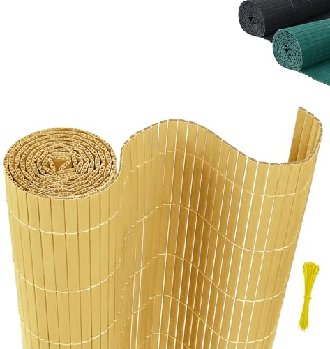 AufuN Recinzione frangivista in PVC, 120 x 800 cm, con fascette per cavi, standard, in bambù, protezione dal vento per giardino, balcone e terrazza, struttura interna a W, lamelle rinforzate (bambù)