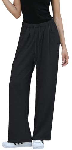 Mgizo Dtispectrum Pantalon De Survêtement À Jambes Larges Avec Cordon De Serrage Pour Femme - Pantalon De Yoga Taille Haute Élastique Avec Poches, Pantalon De Détente De Couleur Unie Entre Les Saisons