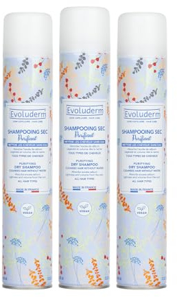 EVOLUDERM - Shampoing Sec Purifiant - 400 ml - Végan - Fabrication Française - Lot de 3 x 400 ml