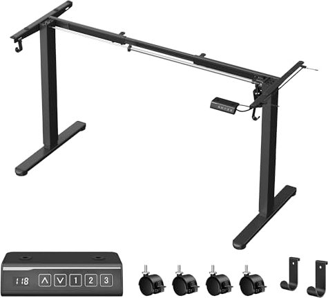 VASAGLE Höhenverstellbarer Schreibtisch elektrisch, Tischgestell, Schreibtischständer, ohne Tischplatte, mit 2 Haken, Memory-Funktion mit 3 Höhen, Stahl, tintenschwarz LSD021B01V2