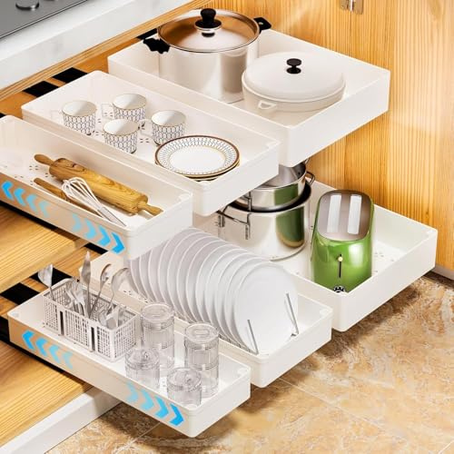 ABS Tiroirs de Cuisine Organiseur Amovible pour Armoire, Tailles de Tiroirs Amovibles pour Meubles de Cuisine, Organisateur de Cuisine, Tiroirs Amovibles (Blanc, 1 Pièce, 13,5 x 40 x 5 cm)