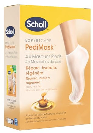 Scholl Masques pour pieds Nourrissants - Lot de 4 paires - Des pieds plus doux en une seule application - Formule composée d'huile de manuka, d'urée et de beurre de karité pour une hydratation intense