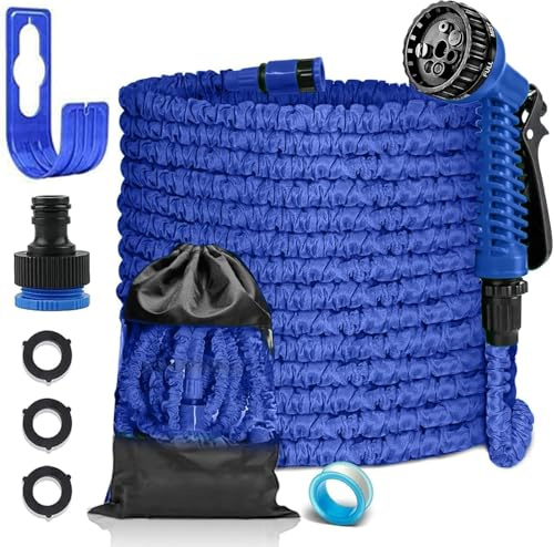 LINGKY 50FT Expandable Garden Hose Pipe - Flexible Water Hose with 3/4, 1/2 Fittings, Expanding Magic Hose, Garden Hose with 7 Function Spray Nozzle, Latex Core Hosepipe Anti-Leakage