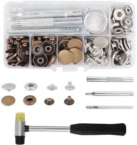 BOBOZAN 30 Stück Druckknöpfe Set（Befestigungswerkzeug urd Hammer）,2 Farben Kupfer druckknöpfe ohne nähen, für Leder, Kleidung, Brieftasche, Handtasche(12.5 mm)