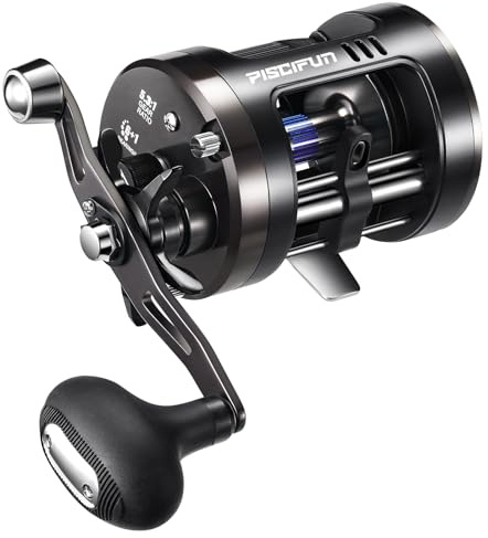 Piscifun Chaos Pro Baitcasting Fishing Reel, CNC Machined Aluminum Body Round Catfish Reel with 25LB Max Drag, Trolling Reel with Level Wind & Magnetic Braking for Lake & Saltwater, Black, Right Hand