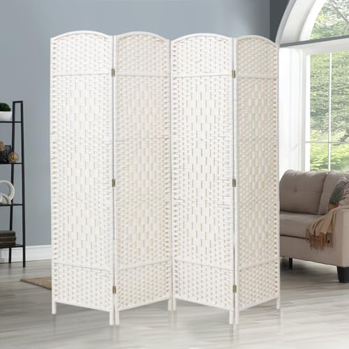 Warmiehomy 4 Folding Panel Room Dividers Free Standing Screens Partition 160CM x 170CM Wicker Privacy Screen for Living Room Bedroom Office Lobby, Space Division, Block out Light, Privacy Protection