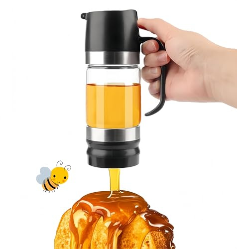 Honungsdispenser droppfritt glas, 9 oz droppsäkert honungsglas livsmedelskvalitet klart glas för sirap socker sojasås matlagning vin annat flytande kisel | svart