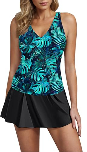 LUCKME Swimming Costume Women Tummy Control One Piece Swimsuit Swim Dresses Ruched Swim Skirt Vacation Outfits Swimwear Beach Bathing Suit Swimming Costume Swimdress Older Ladies UK Sale Clearance