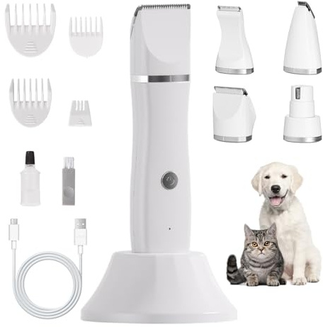 4 in 1 Leise Schermaschine Hund Katze, 2025 Neue Tierhaarpflege zum Hundeschermaschine& Pfotentrimmer& Krallenschleifer, Wiederaufladbar Hundehaarschneidemaschine