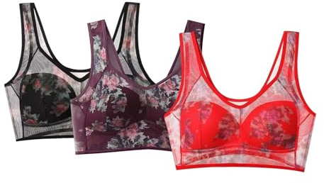 Push up Bras 3 PC Bras for Women Non Wired Push Up Seamless Bralettes Thin Breathable Sexy Ice Silk Lace Cooling Wireless Underwear Soft Comfort Craft Deals.of The Day Sale Purple L