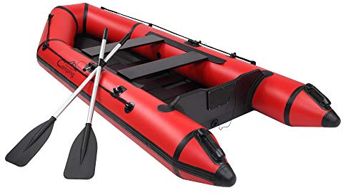 Inflatable Boat for Adults, 2 Person Fishing Kayak Camping Survival 10ft PVC Raft with Paddles, Pump, Repair Kit, 726lbs Capacity (Red Black)
