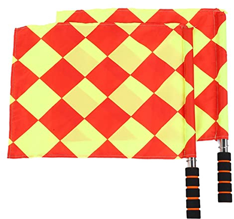 Srliya 2 Pcs Bandiera di Arbitro di Calcio con Borsa per lo Stoccaggio, Panno Resistente, Asta di Metallo Regolabile, Manico di Spugna Comodo, Colori Rosso e Giallo per L'alta