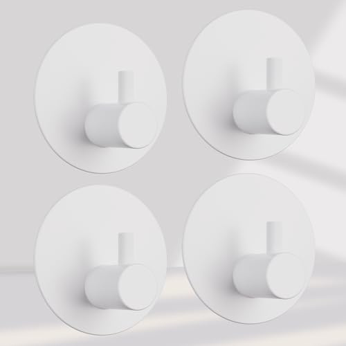 Aikzik Self Adhesive Hooks 4 Pack, Sticky Hooks Heavy Duty Stainless Steel - Over 8kg Load, Hooks for Hanging Towel, Coat, Robe, Key, Stick on Bathroom, Kitchen, Door or on Wall - White