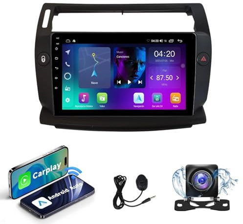 Autorradio Android 15 Citroen C4 2004~2014 | Radio con pantalla táctil capacitiva de alta calidad | CarPlay/Android Auto | Navegación GPS | Bluetooth | Cámara de reversa