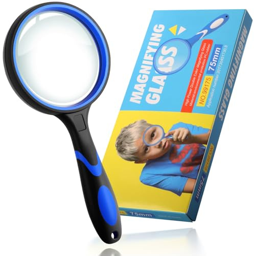 1 lot de 10 loupes pour personnes âgées et enfants, loupe à main antidérapante, loupe de lecture de 75 mm pour travail serré et observation de loisirs, bleu
