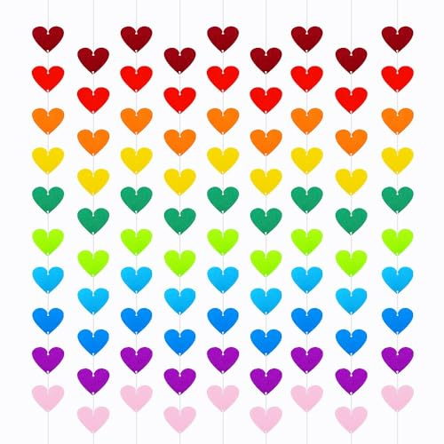 SaktopDeco 9 Pack Colorful Heart Garland Felt Heart Garland No Pre-String for Rainbow Wedding Party Decorations