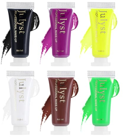 UV bodypainting, 6 färger neon UV sminkfärger, svart ljus kroppsfärg | Fluorescerande kroppsmålningsfärger, lysande i mörk tvättbar ansiktsfärg, färgglada ansiktsfärger karnevalsmink halloweenfest