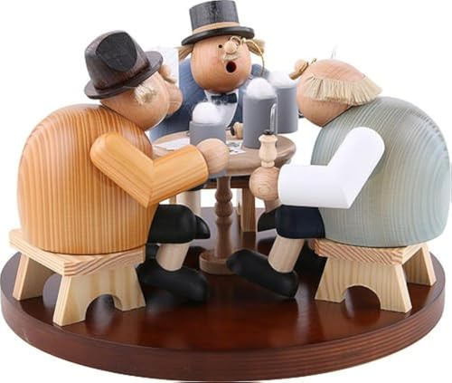 KWO Skat Players Smoking Man Figurine, Wood, Multi-Colour, 30 x 30 x 19 cm