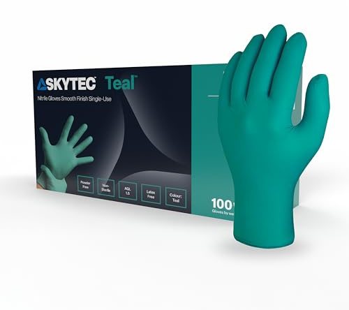 Skytec Premium Teal Nitrile Gloves - Pack of 100 Latex-Free Disposable Gloves - Non-Sterile, High Grip Surgical Gloves for Medical, Food, & Cleaning - EN 455/374 PPE Certified - Small