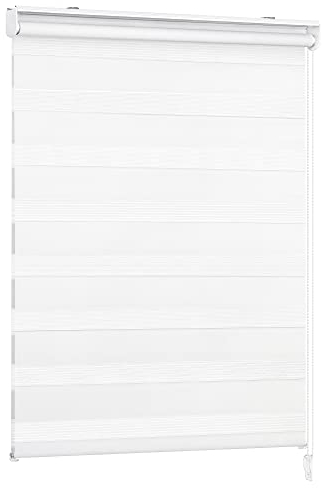 Victoria M. Doppelrollo für Fenster & Türen Duo-Rollo Lichtdurchlässig & Verdunkelnd mit Kettenzug Wand- o. Deckenmontage, 125 x 175cm, Weiss