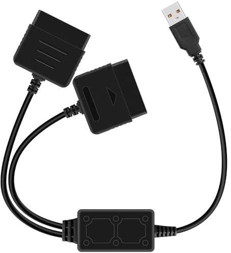 OSTENT Cavo Convertitore Adattatore USB Doppio per Sony Playstation 1/2 PS One PSX Controller Cablato Gamepad Joystick a PC Laptop, Colore Nero