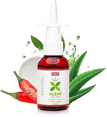 Xlear MAX Natural Xylitol Saline Nasal Spray with Capsicum and Aloe - Fast Acting for Sinus Pressure, Decongestant, Headache, Dry Nose, 1.5 fl oz (Pack of 2)