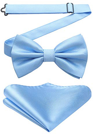 HISDERN Papillon Uomo Azzurro e Fazzoletto con Gancio già Annodato Regolabile Cravatta a Farfalla per Adulto Pre-legati Farfallino da Smoking