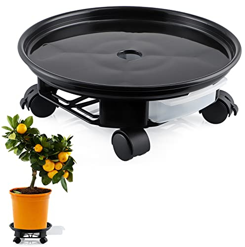 Skelang Macetero con Ruedas 33 cm, Soporte con Ruedas para Plantas, Carro para Plantas con contenedor de Agua para jardín, Patio, Patio, Sala de Estar, Capacidad de Carga 30 kg, Negro
