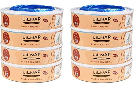LILNAP - 8 Nachfüllkassetten kompatibel mit Angelcare Windeleimer & Litter Locker II (RUNDE KASSETTEN) - Neues Design