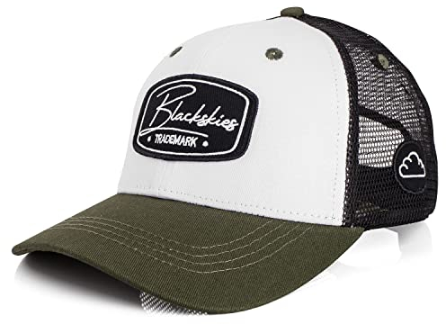 Blackskies® Race Baseball Cap | Herren Damen Premium Trucker Cap | Snapback Schirm Mütze Kappe Basecap Oliv-Weiß-Schwarz - Männer Frauen Unisex Streetwear Outdoor Sommer Freizeit
