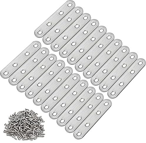 20 Pezzi Staffa Angolare Piatte, Dritta Staffa di Fissaggio, Piastra Piastre di Giunzione, Piatto Connettore Supporto Staffa per Mobili di Legno (Argento)