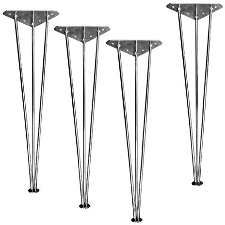 ZJYWMM 4X Möbelbeine Haarnadelbeine Metallhaarnadel Möbelfüße Tischbeine Eisenfüße Tischgestell Tischbeine für Esstisch Bürotisch Stehtisch Schreibtisch und Arbeitstisch, verchromt (63cm)