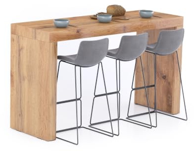 MOBILI FIVER, Table Haute Evolution 180x60, Bois Rustique, Table Haute de Cuisine pour 6 Personnes, Made in Italy