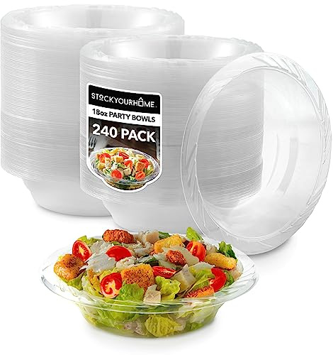 Stock Your Home (240-Count) Elegant 18 oz Clear Plastic Bowls for Parties, Large Disposable Bowl for Fancy Dinner or Cocktail Party, Soup and Salad, Thick and Sturdy
