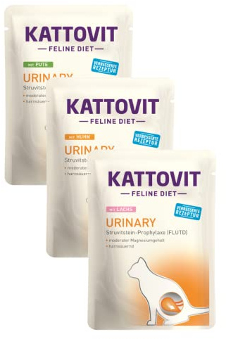 Feline-Diet Bundle 18 x 85g für Kattovit Urinary in den Sorten Huhn, Lachs & Pute | Zur Verringerung von Struvitsteinrezidiven und der Erkrankung der unteren Harnwege