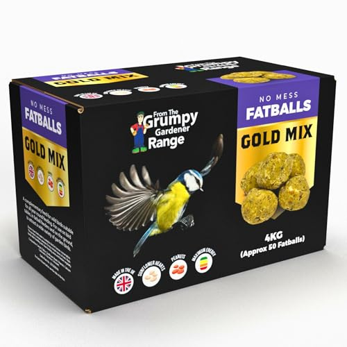 Grumpy Gardener Fat Balls - Gold Mix Wild Bird Fat Balls, 50 Pcs, 4kg | High Energy Bird Feed with Beef Tallow, Sunflower Hearts, Peanuts & Essential Bird Seed Blend for Garden Bird Feeders
