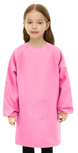 Malerkittel Kinder 8-12 Jahre, Malschürze Rosa, Bastelschürze Mit Ärmeln und Taschen, Schürze Schule Mädchen für Basteln Malen Backen Kochen