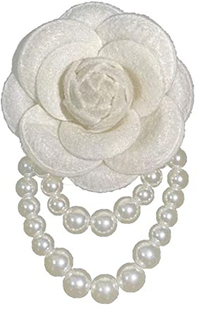 HUANIZI Spilla a forma di fiore di camelia in tessuto con perle e corpetto di moda per accessori da donna per colletto camicia da donna