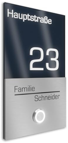 Graviers Design V2A timbre de acero inoxidable con número de casa nombre de la calle grabado - placa 110x180mm LED pulsador diseño moderno acrílico antracita