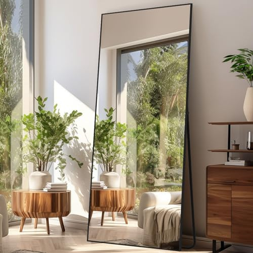 LunaMirror Specchio da terra parete lungo 76x180 CM grande intero specchio da parete con cornice in Nero Alluminio, da appoggiare o da appendere, per soggiorno, camera da letto, ingresso, corridoio