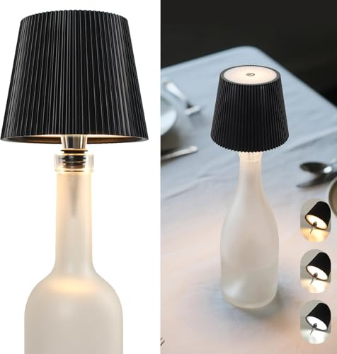 Beaeet Lampada per Bottiglia LED Nero Senza Fili, Touch Dimmerabile 3 Colori, Ricaricabile USB-C, Decorativa per Casa Terrazzo Campeggio Feste Regalo