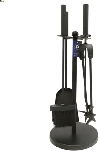 Bricoloco Set de Utensilios de Acero para Chimenea en Color Negro 50x22 cm. Kit de Accesorios para chimeneas y barbacoas